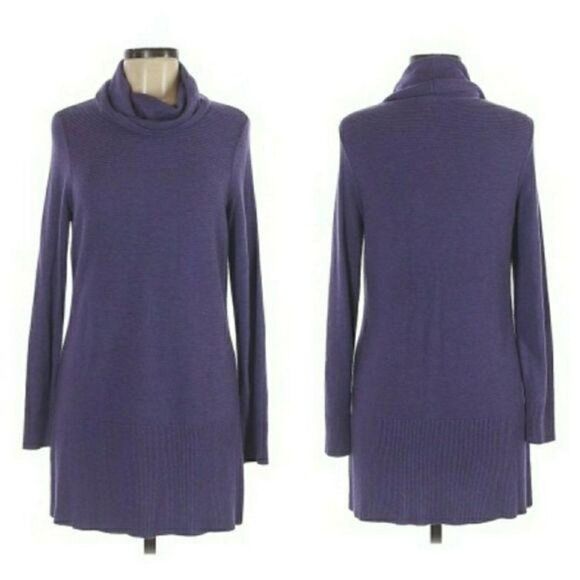Adrienne Vittadini Knit Cowl Neck Tunic Mini Sweater Dress Purple‎ Non Itch Sz M - Picture 12 of 12